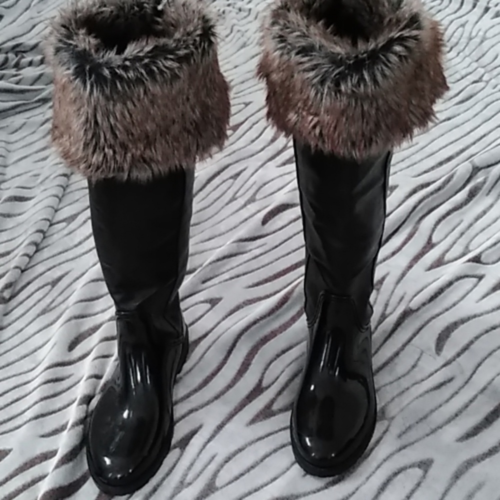 Black leather rain boots